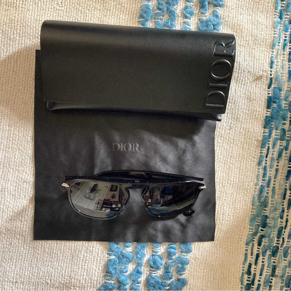 DIOR DIORBLACKSUIT S41  10A0 Shiny Black Smoke Square Sunglasses 55MM With Case - Picture 2 of 12